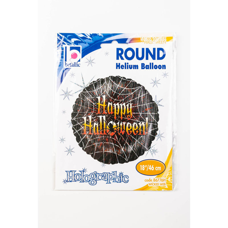 46 cm Happy Halloween feliratos, pókhálós, hologramos fólia lufi
