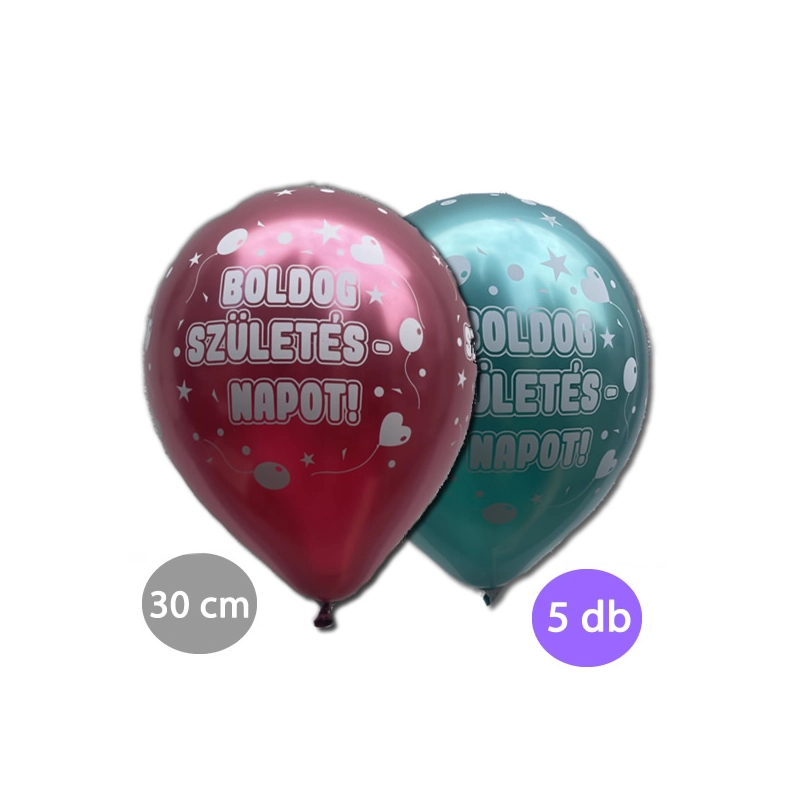 Boldog születésnapot króm gumi lufi csomag vegyes színekkel 30cm 5db/cs