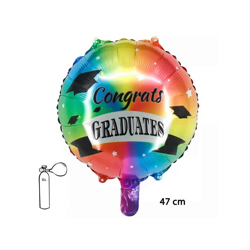 Ballagási Congrats Graduates szivárványos fólia lufi 46cm 352415
