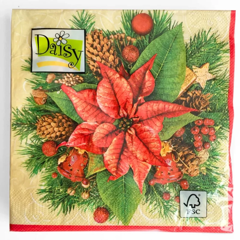 Szalvéta 3 rétegű 33x33cm 20db/csomag karácsonyi mikulásvirág 002601
