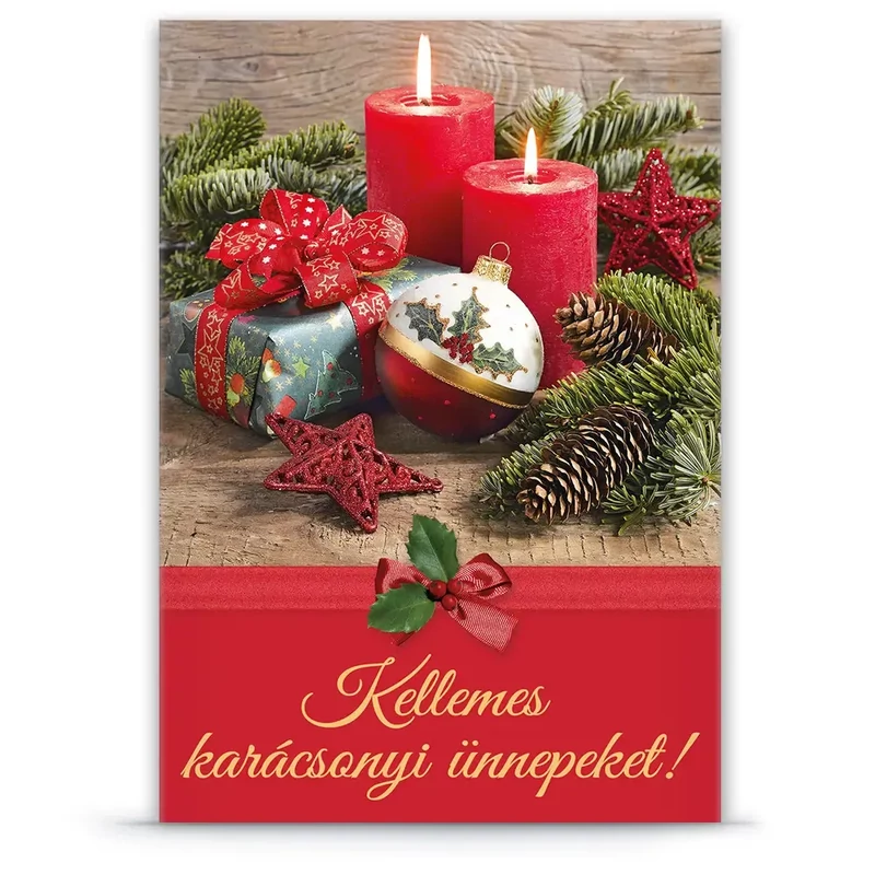 Karácsonyi üdvözlő normál képeslap gyertyás piros E Ars Una Kifutó