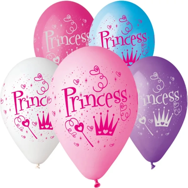 Princess színes gumi lufi koronával 10 db / csomag