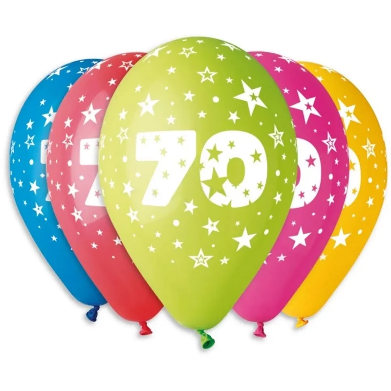 Évszámos 70. gumi lufi 30 cm-es 10 db-os csomag vegyes színekkel