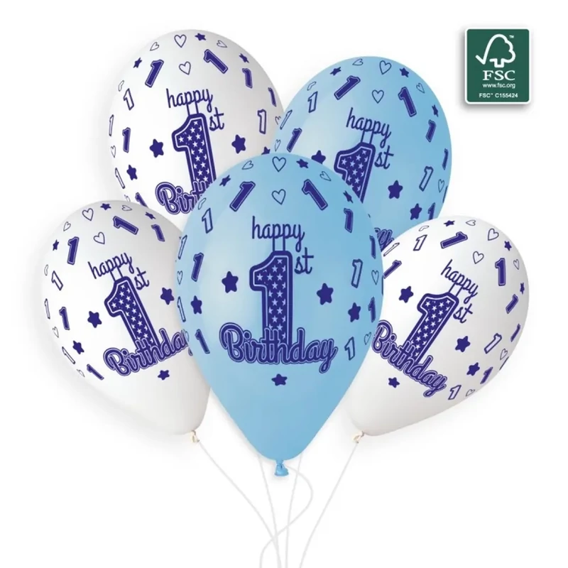 Gumi lufi 33 cm 1. születésnapos fiú kék-fehér 01-72