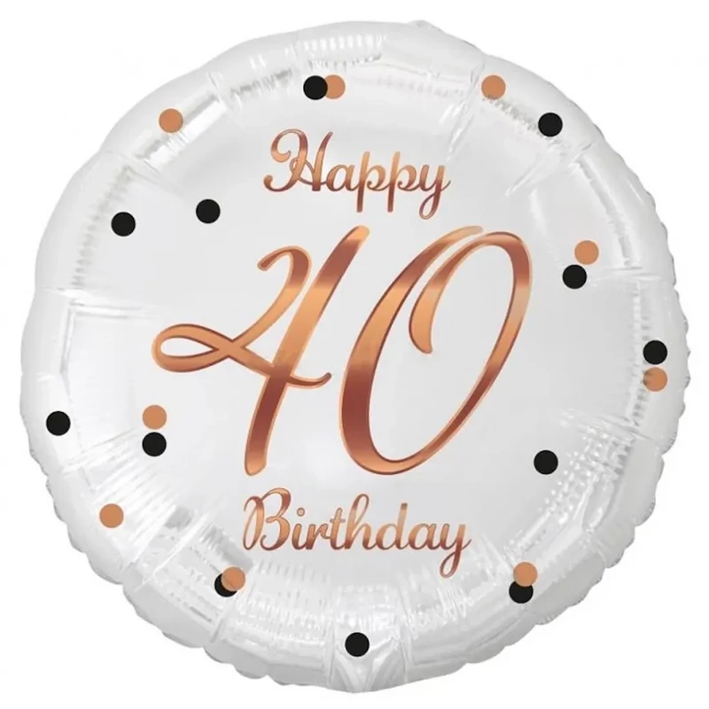 Fólia lufi Happy 40. Birthday évszámos fehér rosegold elegáns 45 cm O40B