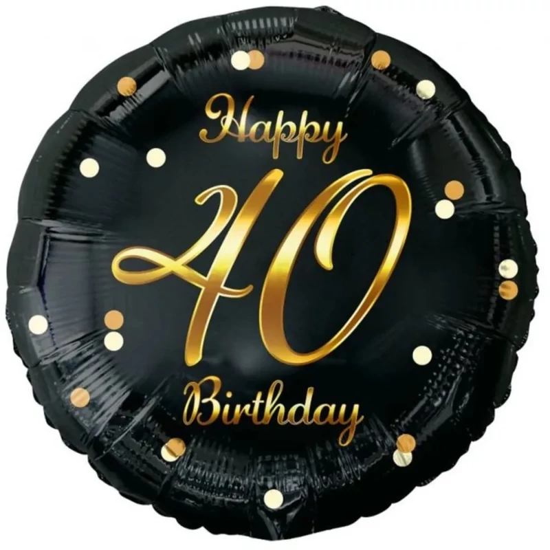 Fólia lufi Happy 40. Birthday évszámos fekete arany elegáns 45 cm O40Z