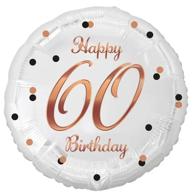 Fólia lufi Happy 60. Birthday évszámos fehér rosegold elegáns 45 cm O60B