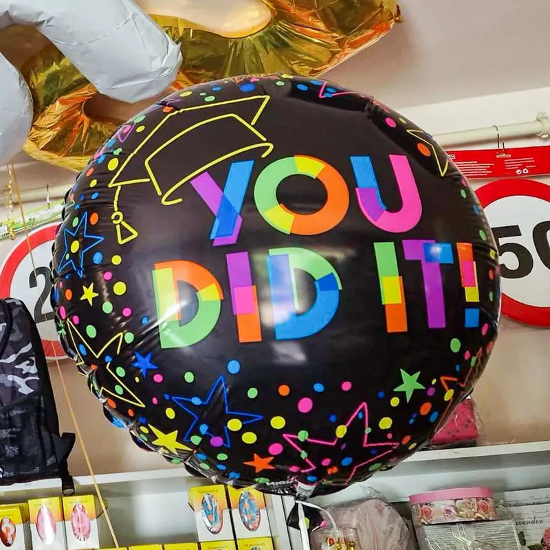Fólia lufi ballagásra "U Did It" fekete színes 53 cm