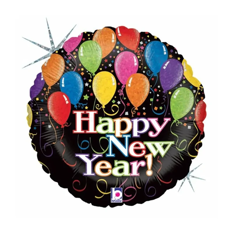 46 cm-es Happy New Year feliratú lufis hologrammos fólia lufi 6934