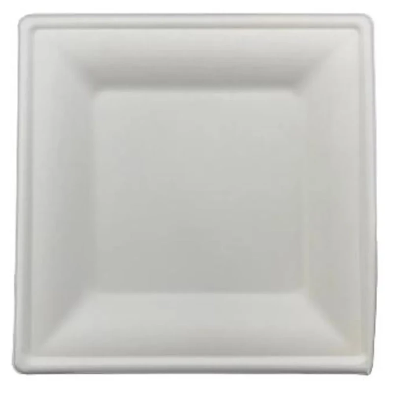 China cukornád szögletes papírtányér 260x260 mm fehér környezettudatos