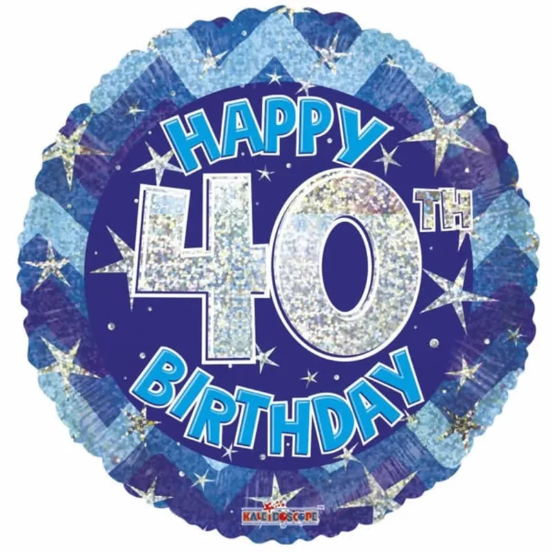 Fólia lufi hologramos Happy Birthday 40. évszám kék 45 cm 113045