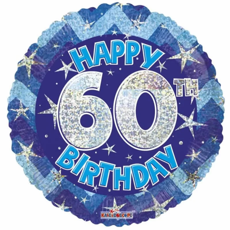 Fólia lufi hologramos Happy Birthday 60. évszám kék 45 cm 113069