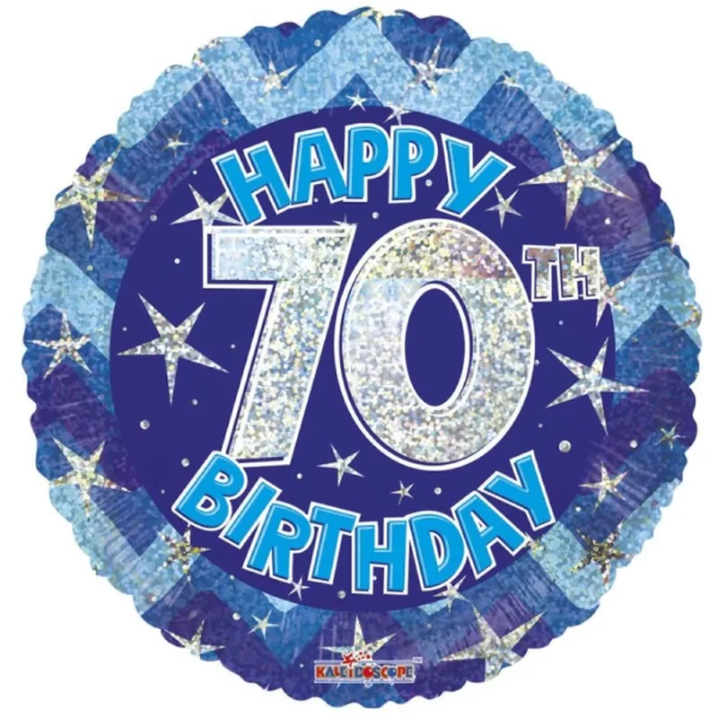 Fólia lufi hologramos Happy Birthday 70. évszám kék 45 cm 113076