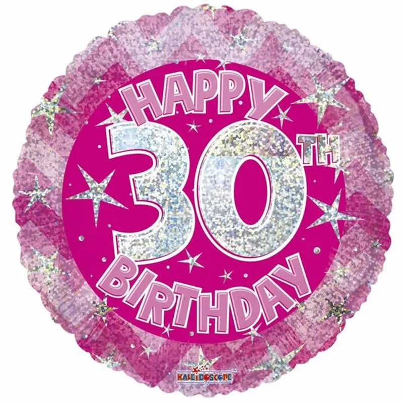 Fólia lufi hologramos Happy Birthday 30. évszám rózsaszín 45 cm 113137