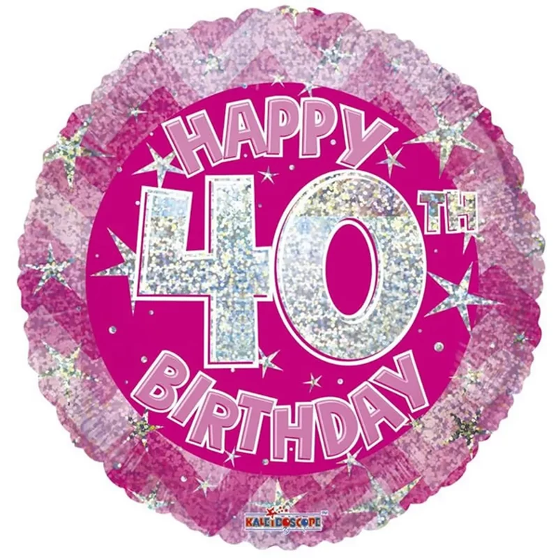 Fólia lufi hologramos Happy Birthday 40. évszám rózsaszín 45 cm 113144