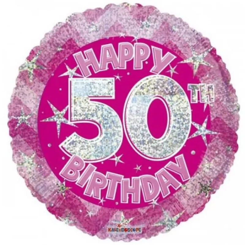 Fólia lufi hologramos Happy Birthday 50. évszám rózsaszín 45 cm 113151
