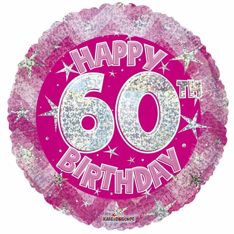 Fólia lufi hologramos Happy Birthday 60. évszám rózsaszín 45 cm 113168