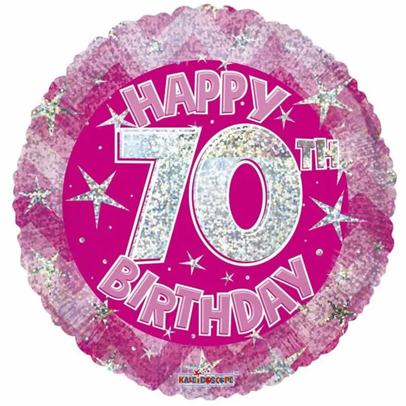 Fólia lufi hologramos Happy Birthday 70. évszám rózsaszín 45 cm 113175