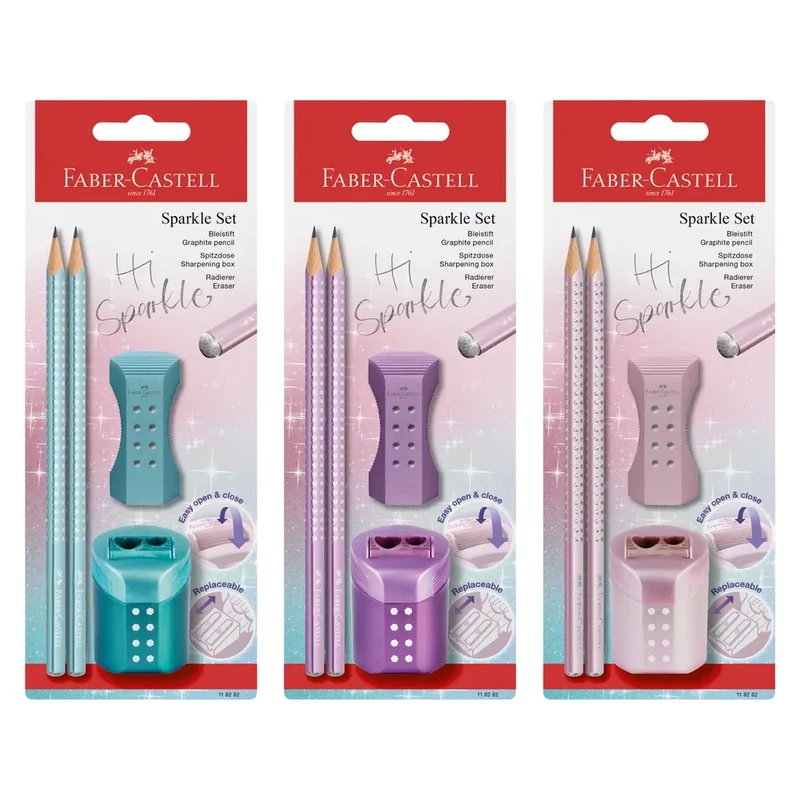 Grafitceruza szett Faber-Castell Sparkle gyöngyházfényű hegyezővel és radírral