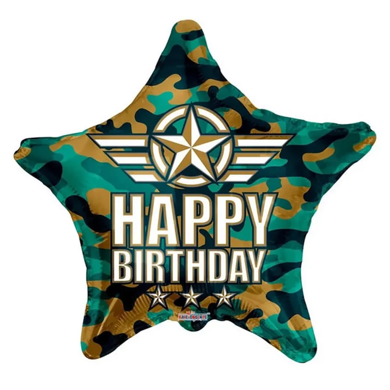 Fólia lufi Happy Birthday terepmintás csillag 45cm 118521