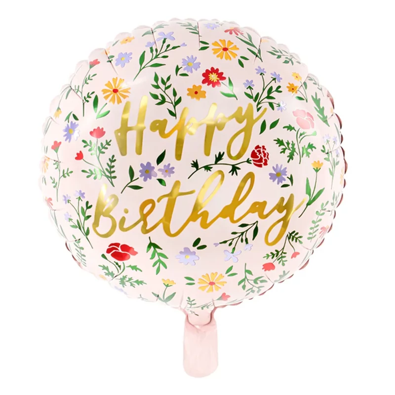 Fólia lufi Happy Birthday virágos 35 cm