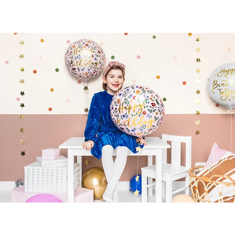 Fólia lufi Happy Birthday virágos 35 cm