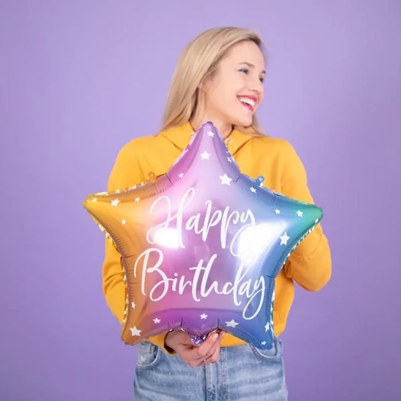 Csillag alakú többszínű Happy Birthday felirattal fólia lufi 40cm születésnapra 170889