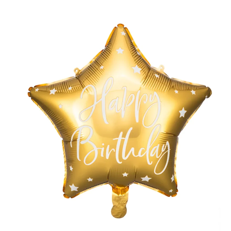 Csillag alakú arany színű Happy Birthday felirattal fólia lufi 40cm 170902