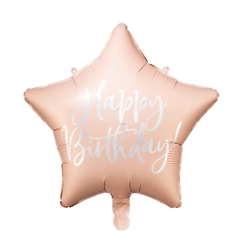 Csillag alakú púder pink színű Happy Birthday felirattal fólia lufi 40cm 170926