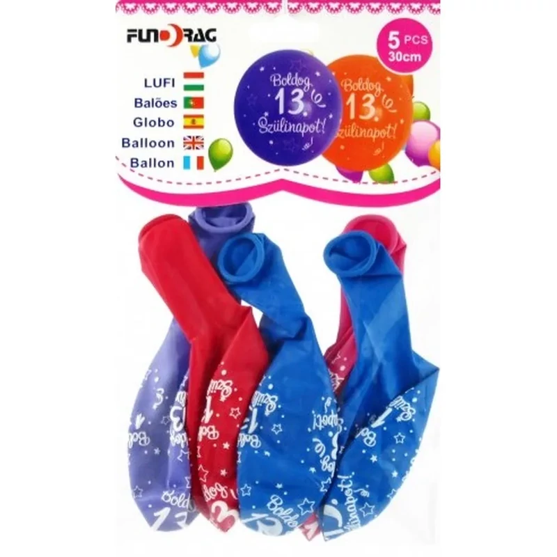 Boldog 13. születésnapot latex lufi 30cm 5db