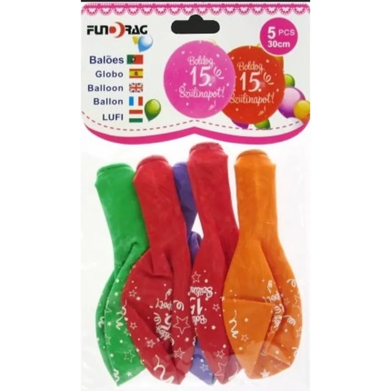 Boldog 15. születésnapot latex lufi 30cm 5db