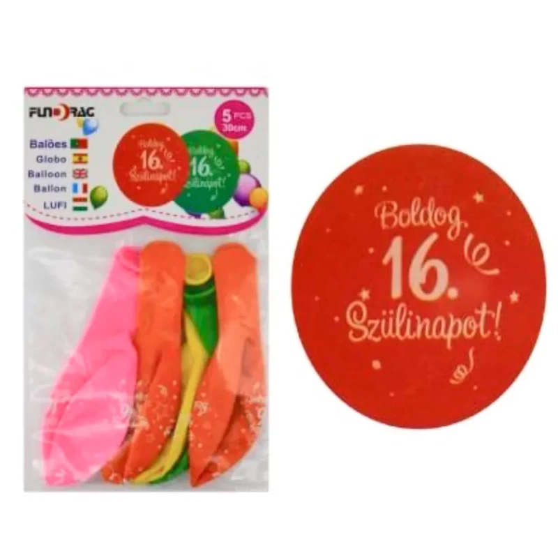 Boldog 16. születésnapot latex lufi 30cm 5db