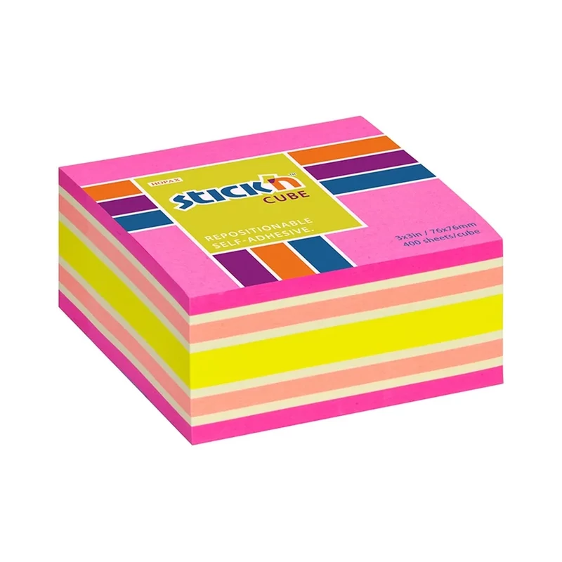 Öntapadós jegyzettömb mix Stick'N 76x76mm 400 lap neon rózsaszín
