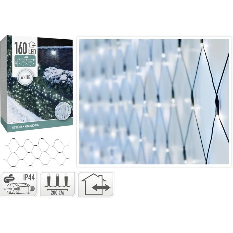 LED háló fényfüzér 160 db 2x1m+3 m beltéri/kültéri hideg fehér