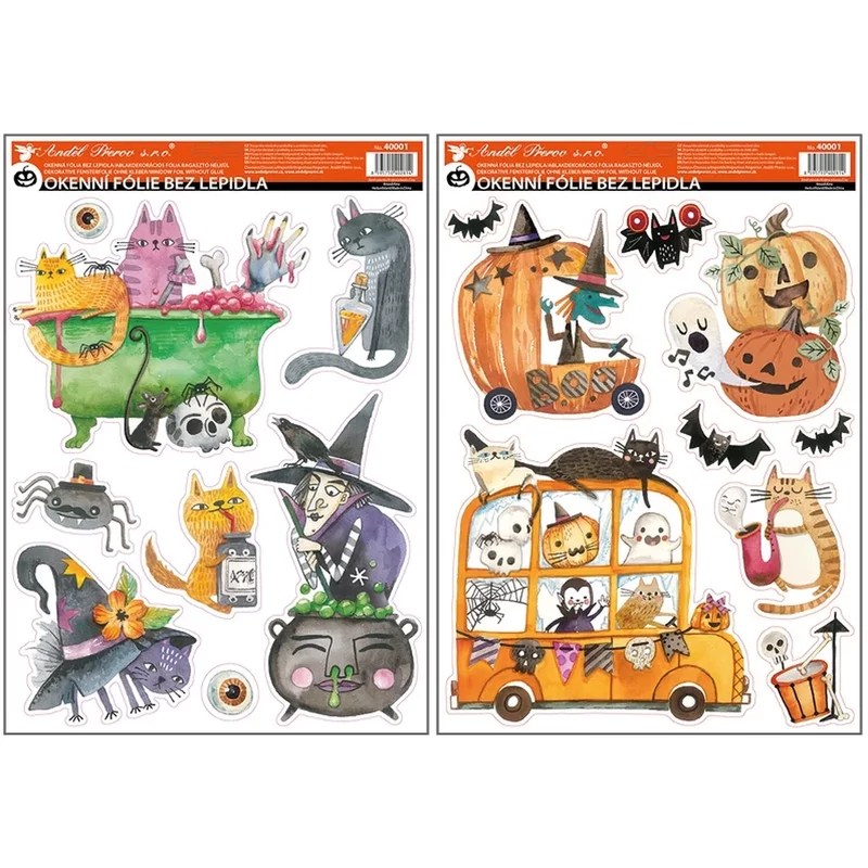 Őszi Halloween mintás ablakmatrica/ablakfólia 2 különböző mintával glitteres 29x41cm AN40001