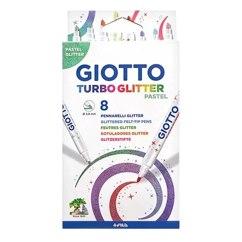 Filctoll Giotto Turbo Glitter csillámos pasztell 8 db-os készlet