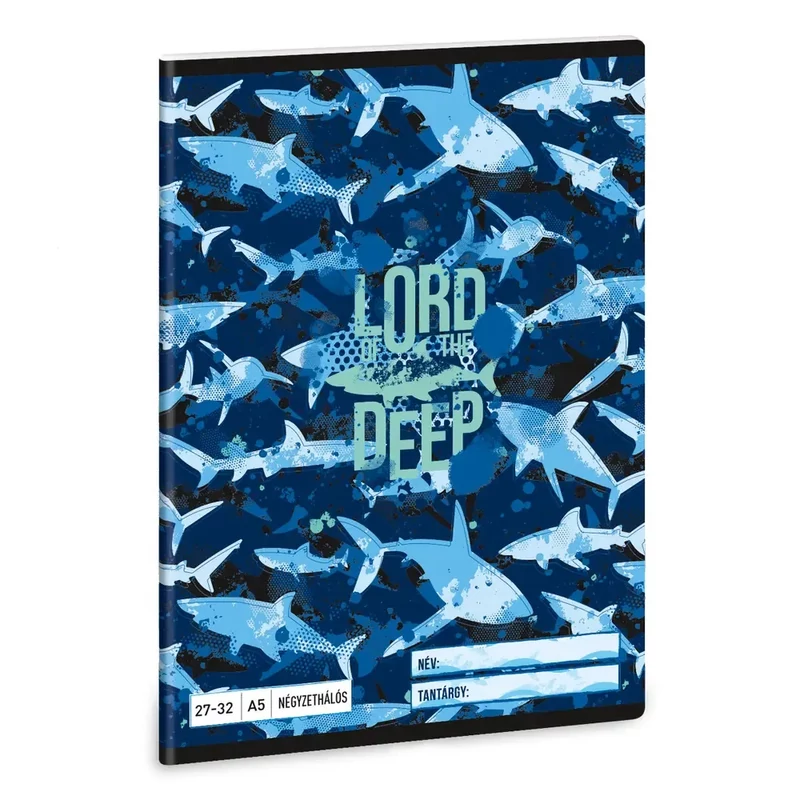 Füzet tűzött 27-32 cápás kockás négyzetrácsos A/5 Ars Una Lord of the Deep
