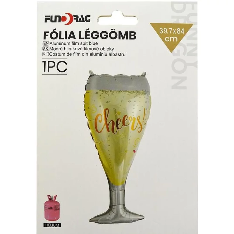 Pezsgős pohár Cheers fólia lufi 39x84cm