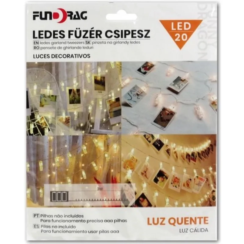 Ledes fényfüzér csipeszes meleg fehér 3m 20 led 625472