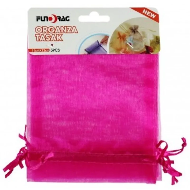 Organza tasak pink 11x13 cm 5 db