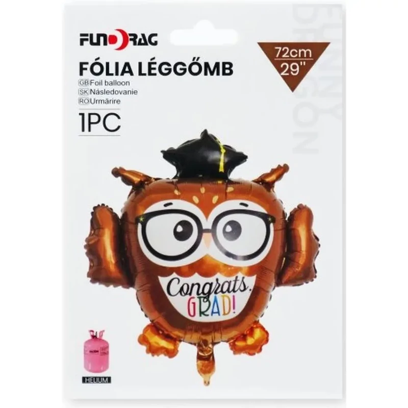 Ballagási Congrats Grad szemüveges bagoly fólia lufi 72 cm 633224