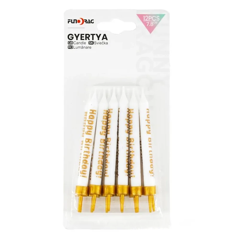Tortagyertya Happy Birthday arany 7,8cm 12db/cs 637628