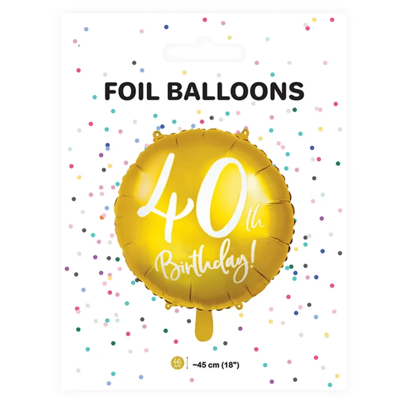 Fólia lufi Happy Birthday 40. évszám króm arany 45 cm