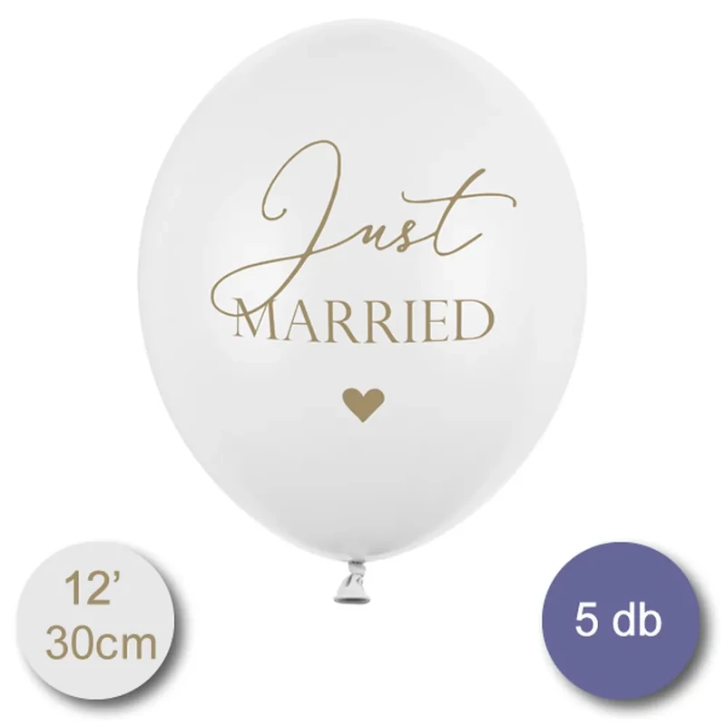 Just Married esküvői printelt gumi lufi 5 db