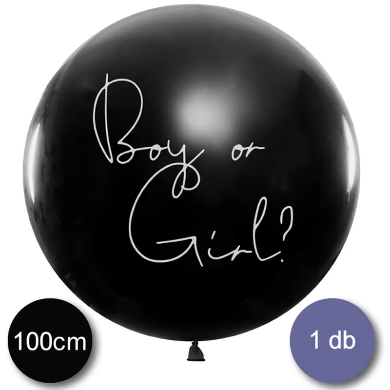Babaváró latex léggömb, Boy or Girl felirattal, kék konfettivel, 100 cm 790865