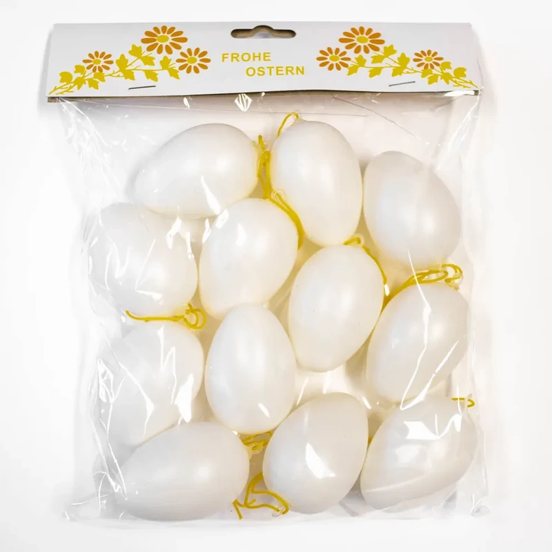 Fehér tojás műanyag fehér akasztóval 6cm 12 db/csomag 8230