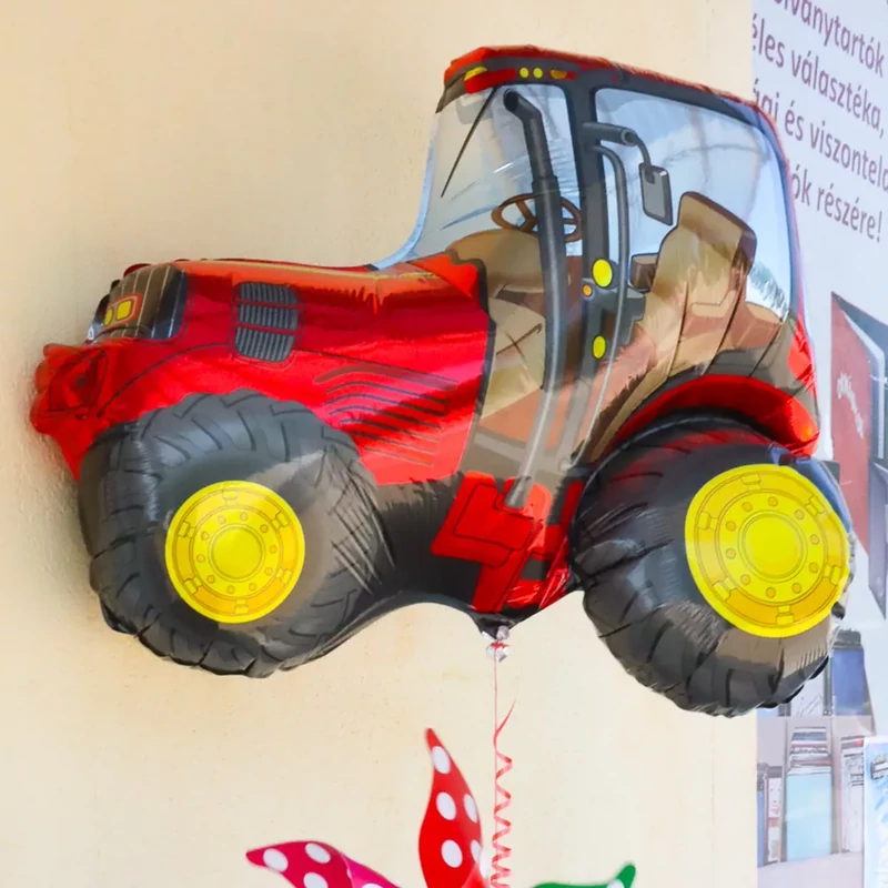 Traktor alakú piros nagyforma fólia lufi 60cm 923031