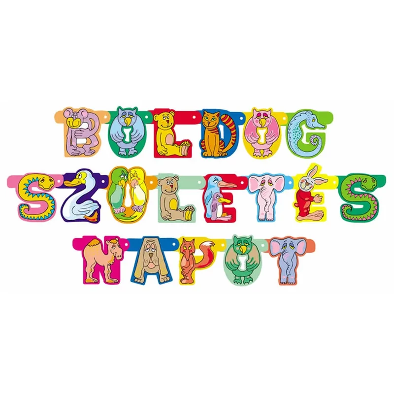 Boldog születésnapot állatos betűfüzér
