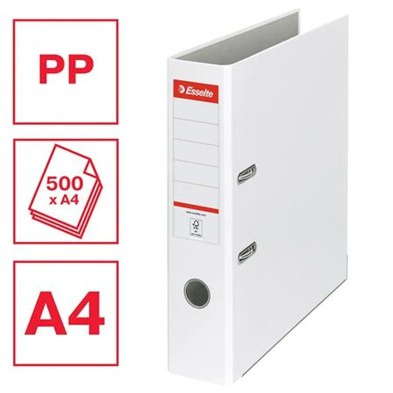 Iratrendező 75 mm A4 PP/karton élvédő sínnel Esselte Economy fehér