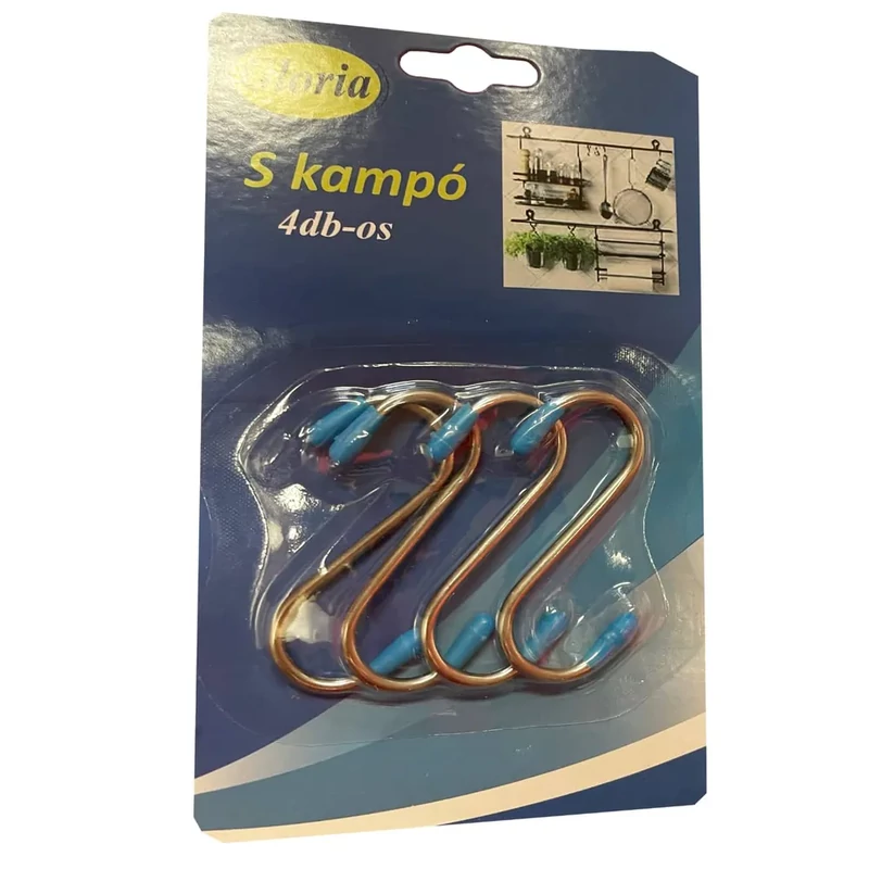 Kampó S alakú fémből gumis véggel 6cm 4db
